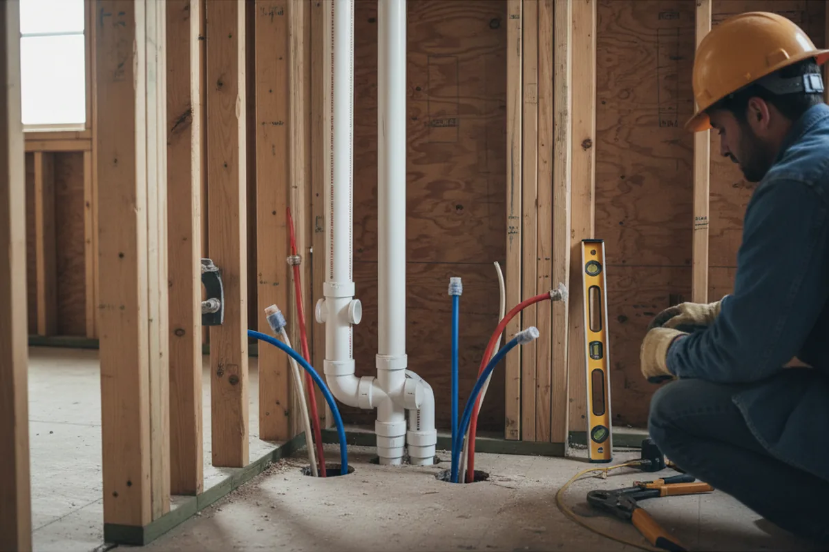 Drain and supply rough-in during Sump Pump Repair in Okoboji